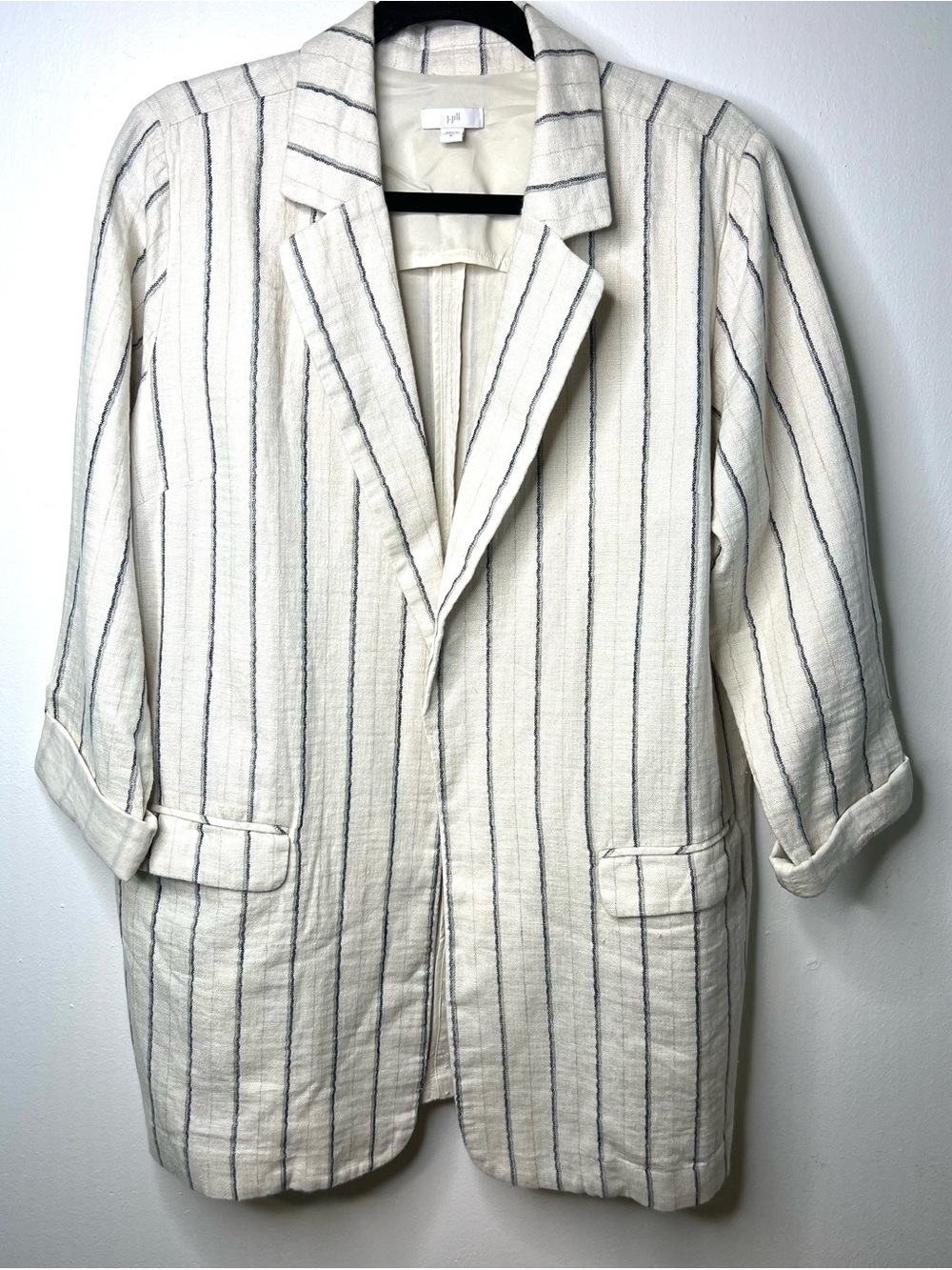 J.Jill Linen Blend Striped Cream Blazer Jacket Oversized SZ M EUC - Picture 2 of 8
